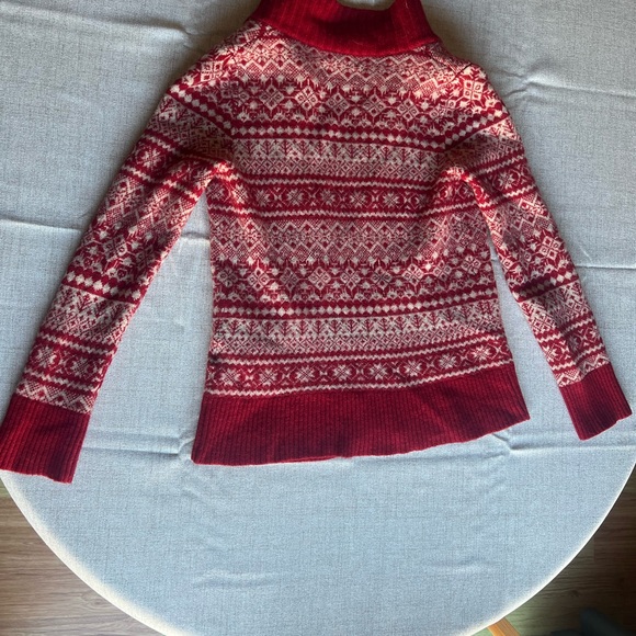 Eddie Bauer Red Fair Isle Lamb’s Wool Button Down Womens Size S Sweater Cardigan - Picture 2 of 5